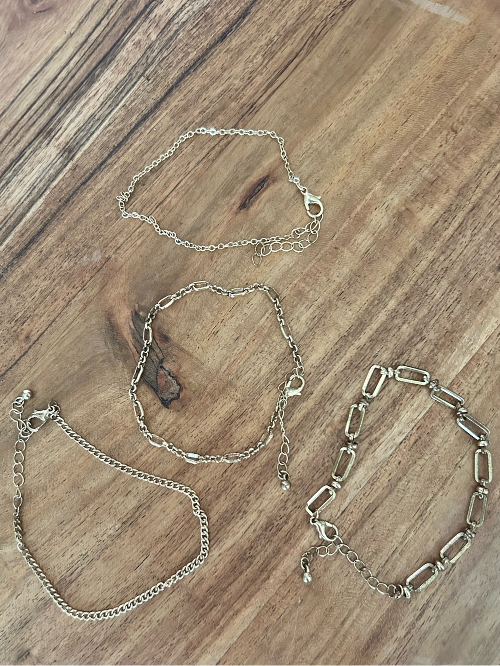 Gold Link & Chain Anklet/Bracelet Set of 4– Elegant Women's Jewelry